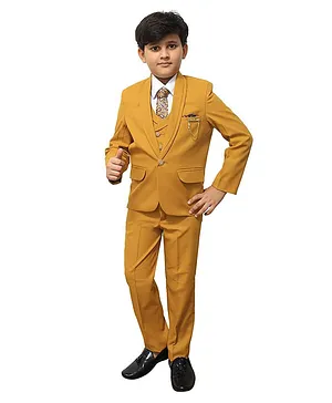 JOLEY POLEY Full Sleeves Solid 5 Piece Party Suit Set -Mustard Yellow
