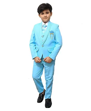 JOLEY POLEY Full Sleeves Solid 5 Piece Party Suit Set -Sky Blue