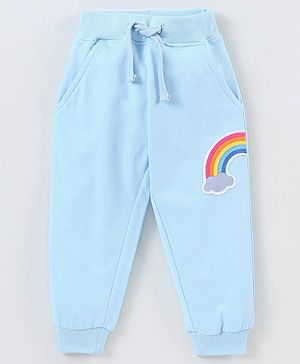 Babyhug Cotton Full Length Lounge Pant Rainbow Print - Blue