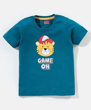Babyhug Cotton Half Sleeves T-Shirt With Game on Print - Blue