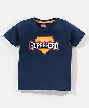 Babyhug Cotton Half Sleeves T-Shirt With Superhero Print - Navy Blue