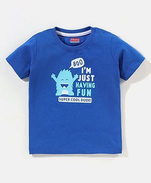 Babyhug Cotton Half Sleeves T-Shirt With Text Print - Blue
