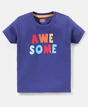 Babyhug Cotton Knit Half Sleeves T-Shirt Awesome Print - Violet