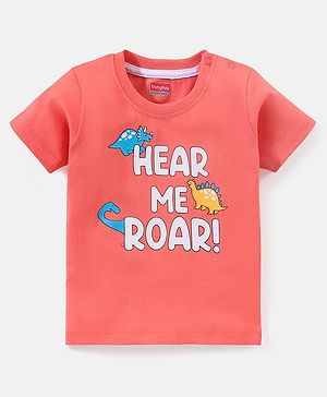 Babyhug Cotton Knit Half Sleeves T-Shirt Dino Print - Light Red