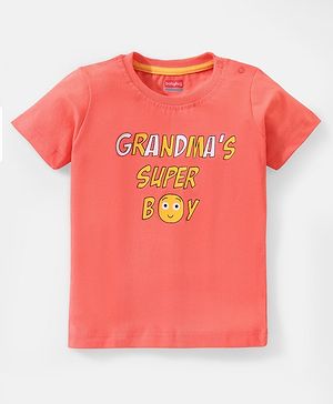 Babyhug Cotton Knit Half Sleeves T-Shirt Text Print - Light Red