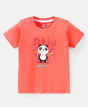 Babyhug Cotton Half Sleeves T-Shirt Panda Print- Light Red