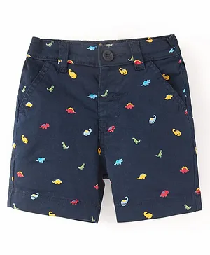 Babyhug Cotton Lycra Mid Thigh Length Shorts With Stretch Dino Print - Navy Blue