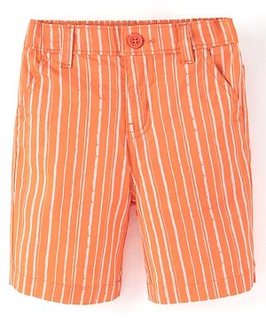 Babyhug Cotton Lycra Above Knee Length Striped Barmuda With Stretch - Orange