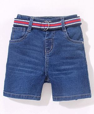 Babyhug Cotton Stretchable Mid Thigh Length Shorts with Belt - Blue