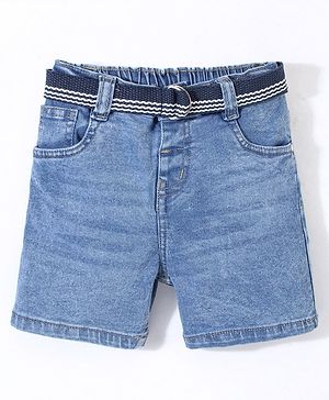 Babyhug Cotton Stretchable Mid Thigh Length Shorts with Belt - Blue