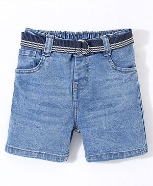 Babyhug Cotton Stretchable Mid Thigh Length Shorts with Belt - Blue