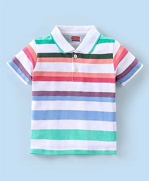 Babyhug Cotton  Half Sleeves T-Shirt Striped - White