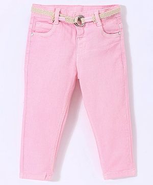 Babyhug Cotton Colored Denim Full Length Stretchable Jeans - Pink