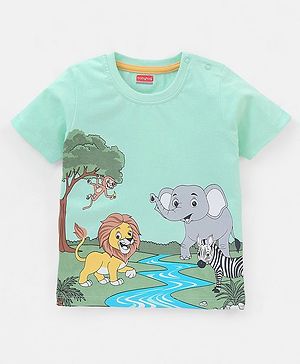 Babyhug Cotton Knit Half Sleeves T-Shirt Lion Print - Green