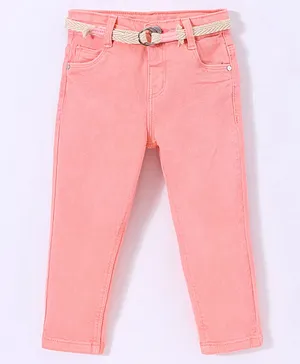 Babyhug Cotton Colored Denim Full Length Stretchable Jeans - Pink