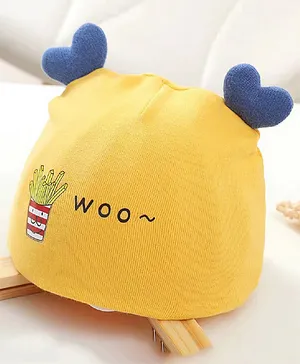 Ziory Fries Printed Autumn Beanie Cap - Yellow