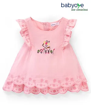 Babyoye Eco Conscious Cotton Sleeveless Top With Floral Embroidery- Pink