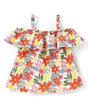Babyhug Rayon Half Sleeves Cold Shoulder Top Floral Printed - Multicolour