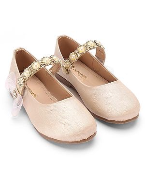 Cute Walk By Babyhug Velcro Closure Bellies With Pearl Applique - Golden