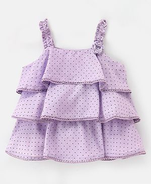 Babyhug Rayon Woven Sleeveless Three Tier Top with Lace Detailing Polka Dots Print - Light Purple
