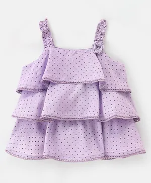 Babyhug Rayon Woven Sleeveless Three Tier Top with Lace Detailing Polka Dots Print - Light Purple