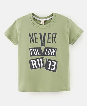 Olio Kids Sinker Half Sleeves Text Print T-Shirt - Green