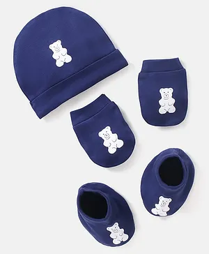 Doodle Poodle Cotton Cap Mittens & Booties Bear Print Blue- Diameter 11.5 cm