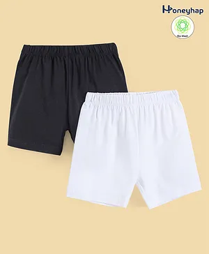 Honeyhap Premium Cotton Elastane Mid Thigh Length Solid Color Cycling Shorts with Bio Finish Pack of 2 - Black & White