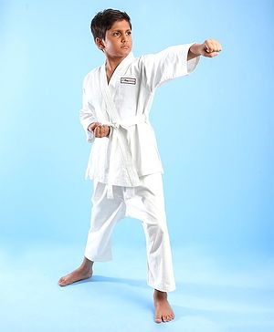 Pine Active Cotton Full Sleeves Solid Colour Karate Dress - White