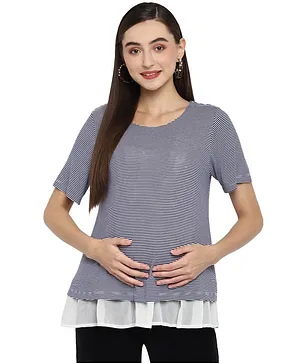 Momsoon Half Sleeves Striped Maternity Nursing Top - White Navy Blue