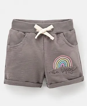Ollypop Cotton Knit Knee Length Short Be Happy Print- Dim Grey