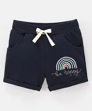 Ollypop Cotton Knee Length Shorts Rainbow Print - Blue