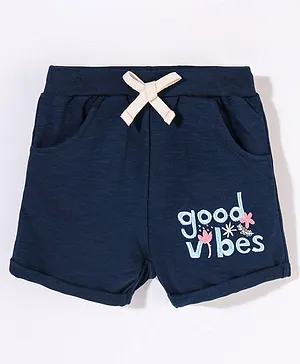 Ollypop Cotton Mid Thigh Shorts Text Print - Navy Blue