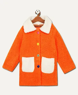 Little Jump Full Sleeves Solid Pocket Detail Polyester Jacket - Orange