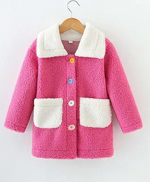 Little Jump Full Sleeves Solid Pocket Detail Polyester Jacket - Pink