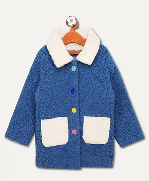 Little Jump Full Sleeves Solid Pocket Detail Polyester Jacket - Blue