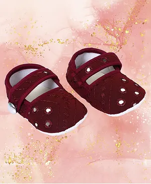 Coco Candy Mirror Work Embroidered Booties - Maroon
