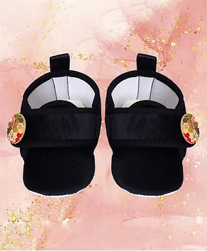 Coco Candy Flower Design Button WithVelcro Closure Booties- Black