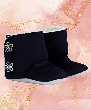 Coco Candy Flower Stone Embellished Fur Shoes Style Booties-Blue