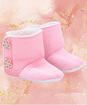 Coco Candy Flower Stone Embellished Fur Shoes Style Booties-Pink