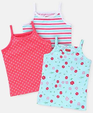 Babyhug 100% Cotton Sleeveless Stripe & Floral Printed Slips Pack of 3 - Pink & Mint Green