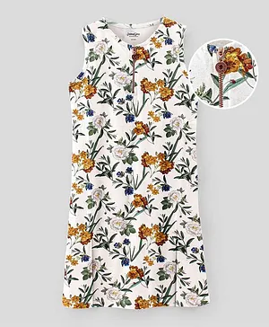 Primo Gino Cotton Elastane Sleeveless All Over Digital Print Dress with Zipper - Off White