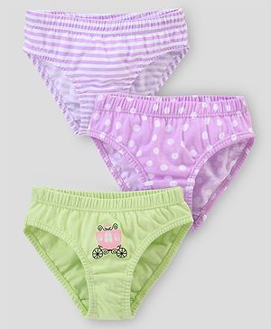 Babyhug 100% Cotton Knit Striped Panties Polka Dot Print Pack of 3 - Pink Green & Purple