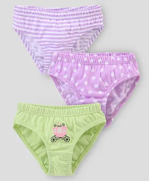 Babyhug 100% Cotton Knit Striped Panties Polka Dot Print Pack of 3 - Pink Green & Purple