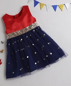 Many frocks &  Sleeveless Sequin Embellished Party Dress - Red Blue