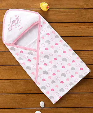 Doreme Cotton Towel & Wrappers Love Print - Pink