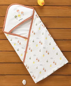 Doreme Cotton Towel & Wrappers Parachute Print - Brown & White