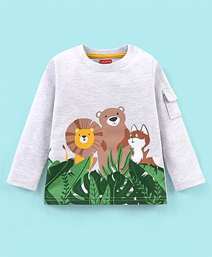 Babyhug Cotton Full  Sleeves T-Shirt Jungle Theme Print - White