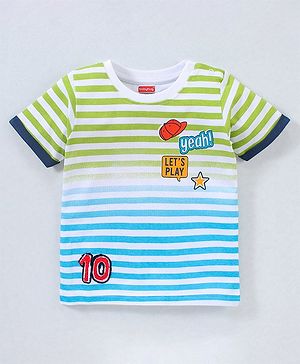 Babyhug Cotton Half Sleeves Striped T-Shirt- Blue & Green