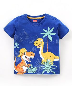Babyhug Cotton Half Sleeves T-Shirt With Dino Print- Navy Blue